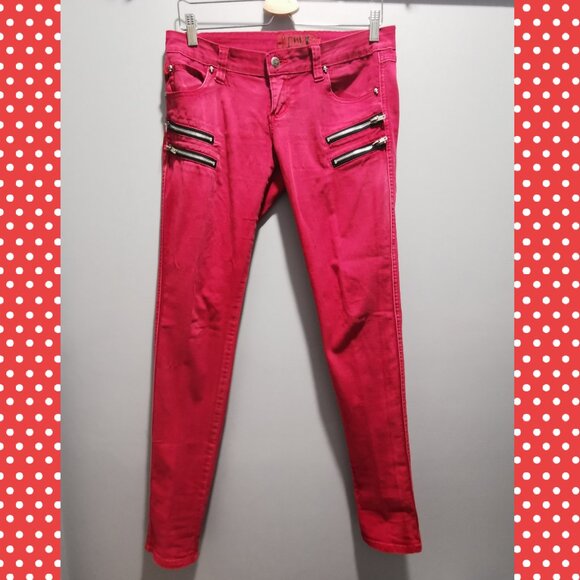 Tripp NYC red overdye skinny jeans with decorative zippers - Picture 1 of 9